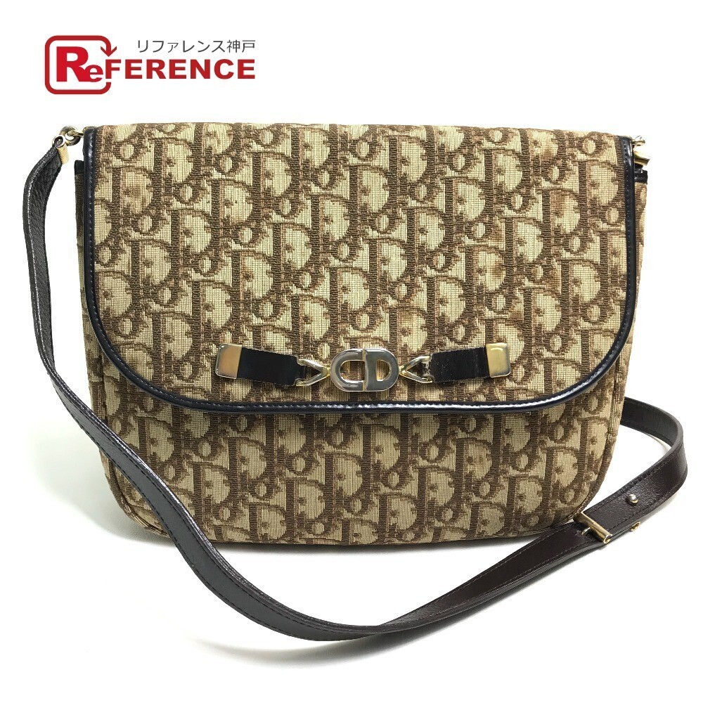Christian Dior Trotter Logo Shoulder Bag Canvas Leather Beige Tan Brown